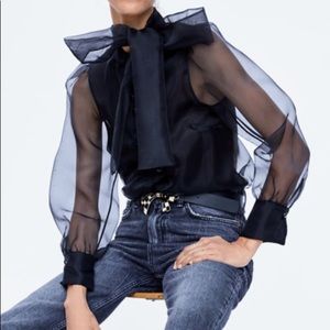 Zara nwt bow blouse shirt top sz L